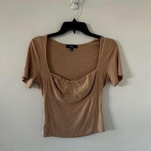 Lulu's Camel Short Sleeve Blouse